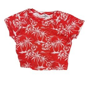 Roxy Orange and White Tropical Print Crop Swim Top